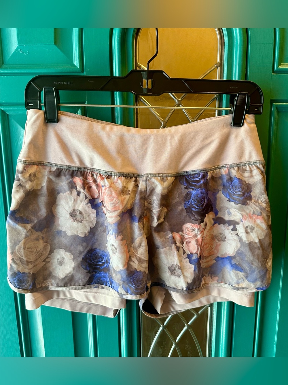 MPG Floral Print Athletic Shorts in Blush Pink and Blue